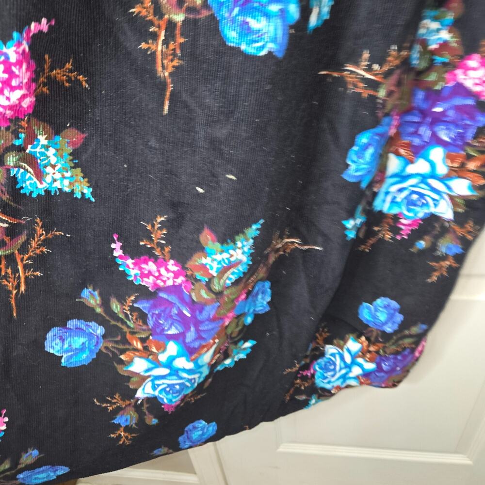 Gibran Corduroy Black Floral Maxi Dress Sleeveless Large 48" L x 42" W Vintage - Picture 5 of 9